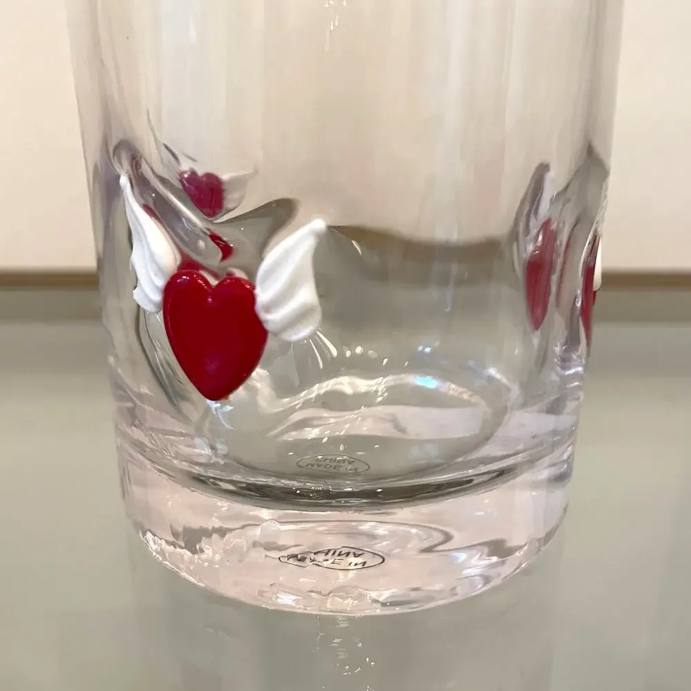 Icon Winged Heart Inlay Drinking Glasses 5in Set of 2 Red White Valentine NEW